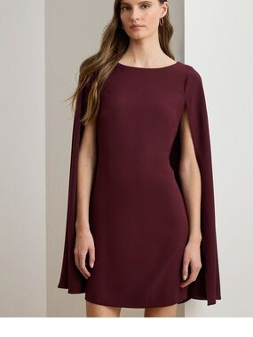 Like New Lauren Ralph Lauren Cape Georgette Cocktail Dress in Dark Garnet